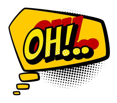 Çizgi roman konuşma balonu. Renkli el çizimi eski çizgi film çıkartması. Pop sanat tarzında komik metin ses efektleri. Komik tasarım vektörü sembolü.