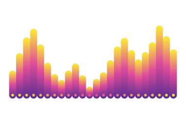 Renkli ses dalgası. Ses dijital dengeleyici teknolojisi, müzikal darbe vektör illüstrasyonu. Ses çizgisi dalga formu ya da ses düzeyi sembolü. Eğimli radyo dalgası.