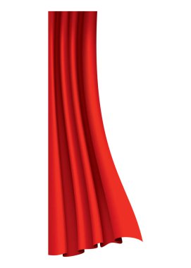 Kırmızı perdeler gerçekçi. Sinema veya opera salonu için ipek kumaş dekorasyonu. Perdeler ve perdeler iç dekorasyon objesi. Tiyatro sahnesi için saydam olarak izole edilmiş..