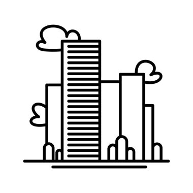 Şehir binaları çizgisi ikonu. Ofis binası, apartman dairesi, iş alanı. Şehir hayatı konsepti. Şehir, büyük şehir, mimari veya logo gibi konular için kullanılabilir.