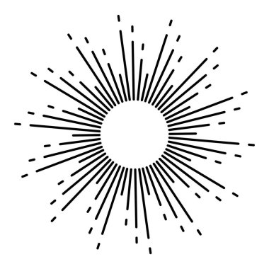 Güneş patlaması havai fişek patlaması, patlama ya da ışık ışınları, doğrusal çizim. Vektör el çizimi izole edilmiş tasarım ögesi.