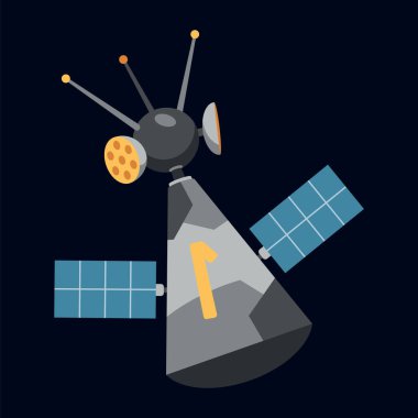 Uzay aracı ve uydusunun karanlık, geniş bir arkaplana karşı bir pikseli tasviri