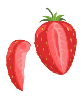 Canlı ve renkli bir çilek çeşitli hoş şekillerde sunulur, yemek tasarımları için idealdir.