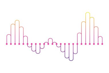Renkli ses dalgası. Ses dijital dengeleyici teknolojisi, müzikal darbe vektör illüstrasyonu. Ses çizgisi dalga formu ya da ses düzeyi sembolü. Eğimli radyo dalgası.