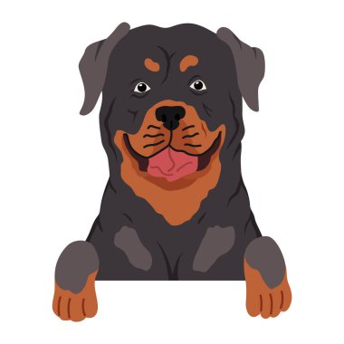 Sınırda asılı duran bir köpek. Pençeli ağızlık portresi. Ön manzara. Düz vektör tasarımı.