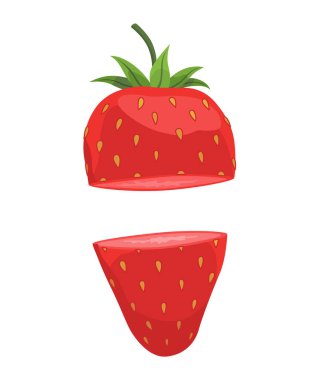 Canlı ve renkli bir çilek çeşitli hoş şekillerde sunulur, yemek tasarımları için idealdir.