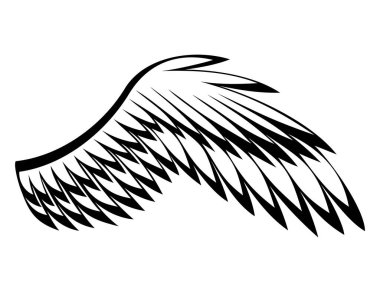 Kanatlılar skeci. Stilize kuş kanatları. Elle çizilmiş stiker kanadı açık pozisyonda. Renklendirme biçiminde vektör tasarımı ögeleri.