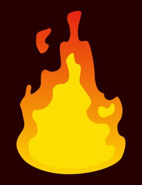 Canlandırma perisini ateşleyin. Kırmızı ve turuncu ateş. Oyun animasyonu için sıcak alev öğesi. Çizgi film tarzında vektör simgesi.