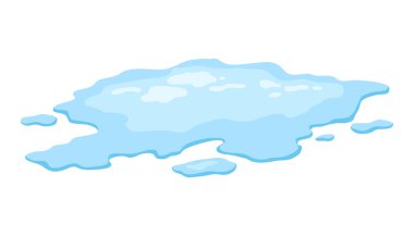 Su birikintisi. Düz çizgi film şeklinde mavi sıvı şekil. Temiz sıvı damlası tasarım elementi beyaz arkaplanda izole.