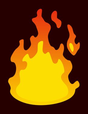 Canlandırma perisini ateşleyin. Kırmızı ve turuncu ateş. Oyun animasyonu için sıcak alev öğesi. Çizgi film tarzında vektör simgesi.