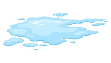 Su birikintisi. Düz çizgi film şeklinde mavi sıvı şekil. Temiz sıvı damlası tasarım elementi beyaz arkaplanda izole.