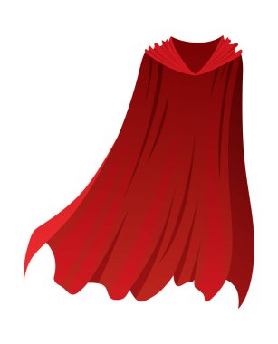 Süper kahraman kırmızı pelerin. Kırmızı kumaş ipek pelerin. Mantle kostümü ya da çizgi film vektör çizimi.