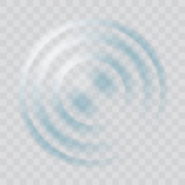Water ripple effect top view. Realistic caustic drop or sound wave splash effect, concentric circles in puddle. Vector round wave surface on transparent background.