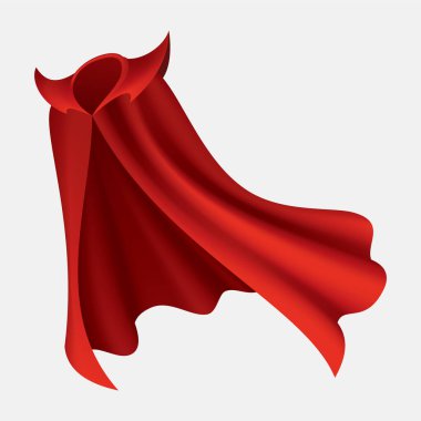 Süper kahraman kırmızı pelerin. Kırmızı kumaş ipek pelerin. Mantle kostümü ya da çizgi film vektör çizimi.