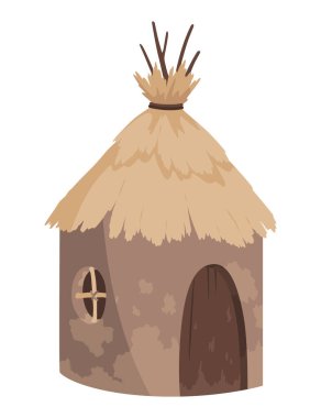 Traditional building icon. Authentic cartoon rural home vector illustration. Typical village hut, rural house design isolated on white. clipart