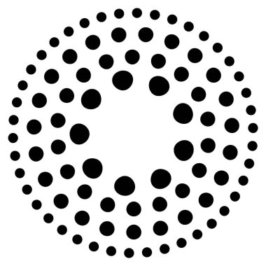 Yarım tonluk noktalı hız çizgileri çemberi. Geometrik sanat daire şeklinde. Yuvarlak girdap hareketi sembolü. Yarım tonluk dairesel noktalı çerçeve. Vektör tasarım ögesi.