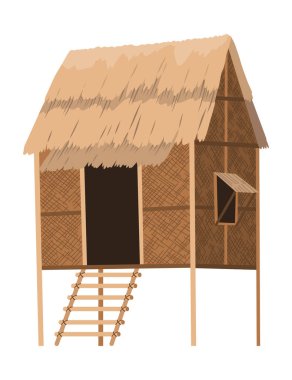 Geleneksel yapı ikonu. Orijinal karikatür kırsal ev vektör çizimi. Tipik köy kulübesi, beyaz üzerine izole edilmiş kırsal ev tasarımı..