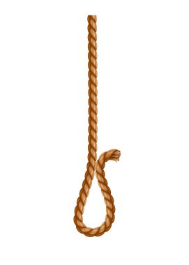 Püsküllü iple asılıyor. Denizcilik ipliği ya da deniz dikey ipliği. Beyaz arka planda izole edilmiş halata asılı tekstil püskülleri. Vektör illüstrasyonu.