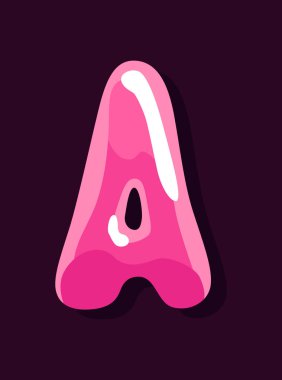 Jöle renkli A harfi. Yumuşak, parlak, çok renkli şeker yazı tipi. İzole edilmiş tatlı alfabe, lolipop ya da marmelat ABC. Vektör illüstrasyonu.