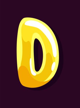 Jöle renkli D harfi. Parlak, çok renkli şeker yazı tipi. İzole edilmiş tatlı alfabe, lolipop ya da marmelat ABC. Vektör illüstrasyonu