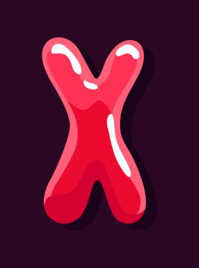 Jöle renkli X harfi. Yumuşak, parlak, çok renkli şeker yazı tipi. İzole edilmiş tatlı alfabe, lolipop ya da marmelat ABC. Vektör illüstrasyonu