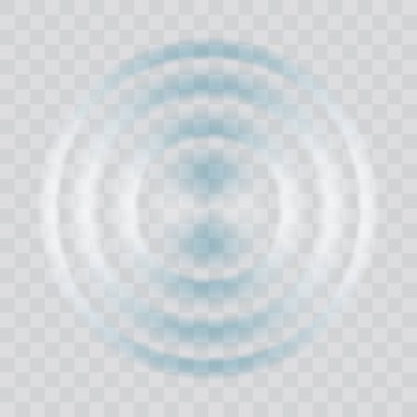 Water ripple effect top view. Realistic caustic drop or sound wave splash effect, concentric circles in puddle. Vector round wave surface on transparent background.