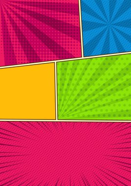 Çizgi roman şablonu. Çizgi film tasarımı, pop sanat geçmişi. Vektör illüstrasyonu.