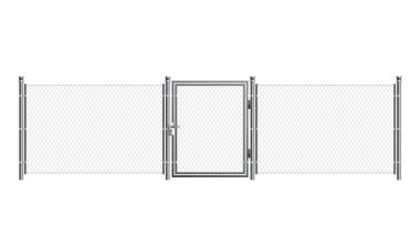 Metal tel çit ve kapı. Metalik sütunlu tel örgüler. Güvenli bölge, korunan bölge ya da hapishane eskrimi. Kablo şebekesi yapısı.