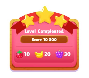 Game UI button. Mobile application or game interface element. Cartoon colorful design. Sticker or label for user interface.