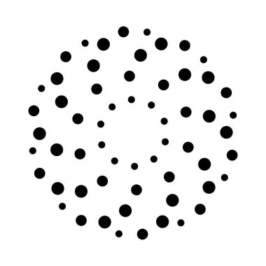 Yarım tonluk noktalı hız çizgileri çemberi. Geometrik sanat daire şeklinde. Yuvarlak girdap hareketi sembolü. Yarım tonluk dairesel noktalı çerçeve. Vektör tasarım ögesi.