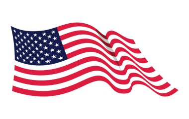 ABD bayrağı sallıyor. Beyaz arka planda izole edilmiş Amerikan ulusal sembolü. Sancak tasarım ögesi.