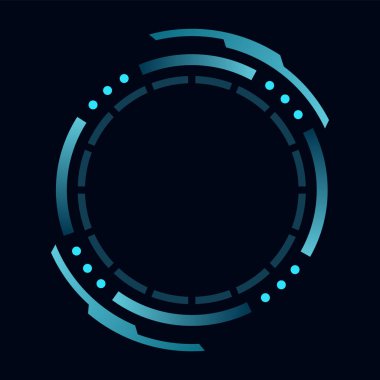 Hud yuvarlak çerçeve veya sınır, dijital ui oyun arayüzü için bilim kurgu dairesel neon element. Fütürist veri UI görüntüleme düğmesi. Hedef kontrol hedefi ve navigasyon için vektör radarı.