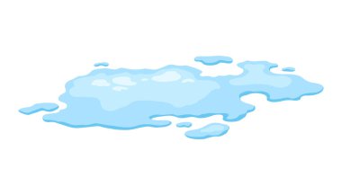 Su birikintisi. Düz çizgi film şeklinde mavi sıvı şekil. Temiz sıvı damlası tasarım elementi beyaz arkaplanda izole.