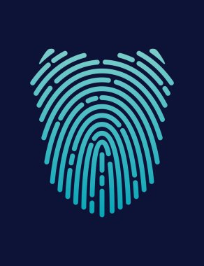 Kalkan parmak izini emniyete alın. Parmak izi, güvenlik ya da tanımlama sistemini parmak izlerine göre tara. Biyometrik veri tasarımı. Fütürist teknoloji. Vektör illüstrasyonu.