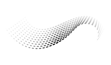 Noktalı yarım ton dalgaları. Dalgalı çizgiler deseni. Soyut sıvı şekiller, dalga etkisi noktalı doku. Yarım tonluk dairesel noktalı eğri dokular beyaz arkaplanda izole edilmiş.