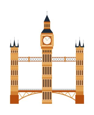 Büyük Britanya turistik merkezi, Kule Köprüsü. İngiltere 'ye ya da dünyaca ünlü İngiltere sembolüne hoş geldiniz. Turistleri çeken Londra manzarası. Vektör çizgi film illüstrasyonu.