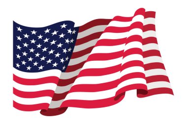 ABD bayrağı sallıyor. Beyaz arka planda izole edilmiş Amerikan ulusal sembolü. Sancak tasarım ögesi.