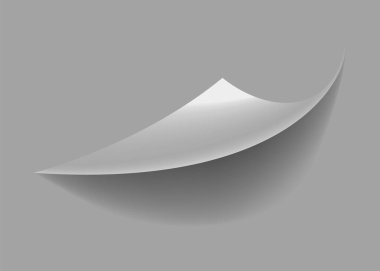 Kıvrılmış kağıt köşesi. Eğri sayfa köşesi, sayfa kenarı kıvrımlı ve gerçekçi gölgesi olan eğri kağıt çarşaf. Kağıt köşe katlaması beyaz arkaplanda izole edildi.