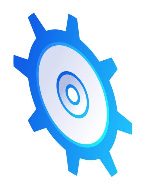 Güvenlik izometrik. Vites simgesi, gelecekteki doğrulama teknolojisi. Siber güvenlik ve veri koruma kavramı. Yüksek teknoloji veri sistemi vektör çizimi.