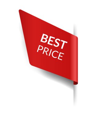 Köşe ya da kurdele ikonu. Kırmızı afiş, fiyat etiketi. Promosyon kartı, özel teklif etiketi. İndirim ve fiyat teklifi konsepti. Vektör etiketi şablonu.