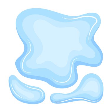 Su birikintisi. Düz çizgi film şeklinde mavi sıvı şekil. Temiz sıvı damlası tasarım elementi beyaz arkaplanda izole.