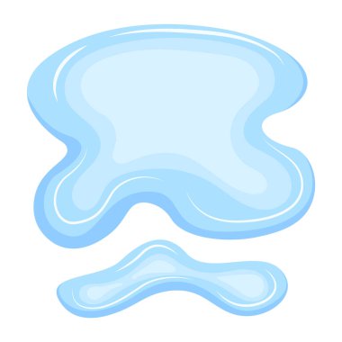 Su birikintisi. Düz çizgi film şeklinde mavi sıvı şekil. Temiz sıvı damlası tasarım elementi beyaz arkaplanda izole.