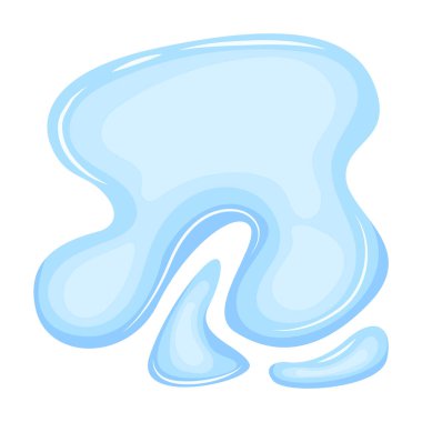 Su birikintisi. Düz çizgi film şeklinde mavi sıvı şekil. Temiz sıvı damlası tasarım elementi beyaz arkaplanda izole.