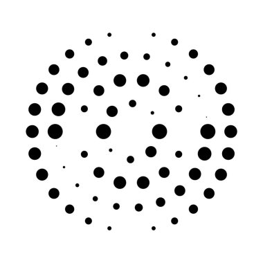 Yarım tonluk noktalı hız çizgileri çemberi. Geometrik sanat daire şeklinde. Yuvarlak girdap hareketi sembolü. Yarım tonluk dairesel noktalı çerçeve. Vektör tasarım ögesi.