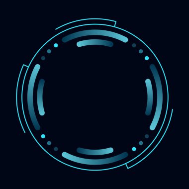 Hud yuvarlak çerçeve veya sınır, dijital ui oyun arayüzü için bilim kurgu dairesel neon element. Fütürist veri UI görüntüleme düğmesi. Hedef kontrol hedefi ve navigasyon için vektör radarı.
