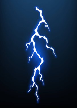 Kıvılcımlı şimşek animasyonu. Elektrik yıldırımı tehlikesi, hafif elektrik güçlü gök gürültüsü. Parlak enerji efekti, vektör çizimi.
