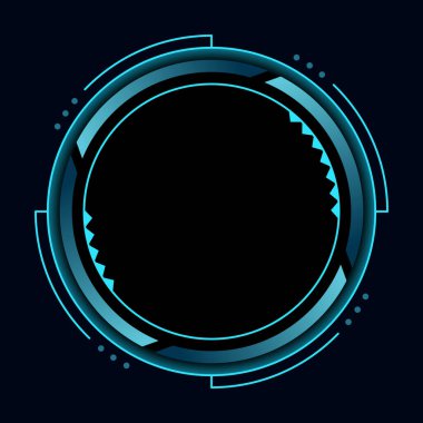 Hud yuvarlak çerçeve veya sınır, dijital ui oyun arayüzü için bilim kurgu dairesel neon element. Fütürist veri UI görüntüleme düğmesi. Hedef kontrol hedefi ve navigasyon için vektör radarı.