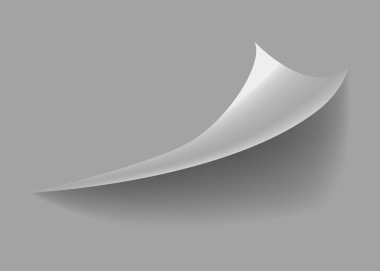 Kıvrılmış kağıt köşesi. Eğri sayfa köşesi, sayfa kenarı kıvrımlı ve gerçekçi gölgesi olan eğri kağıt çarşaf. Kağıt köşe katlaması beyaz arkaplanda izole edildi.