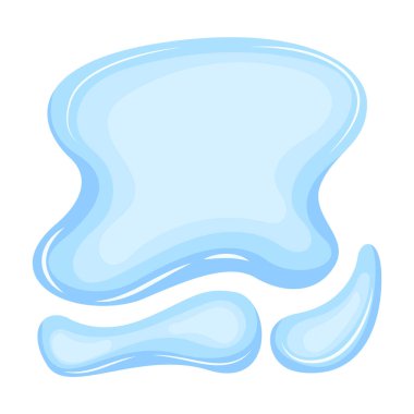 Su birikintisi. Düz çizgi film şeklinde mavi sıvı şekil. Temiz sıvı damlası tasarım elementi beyaz arkaplanda izole.