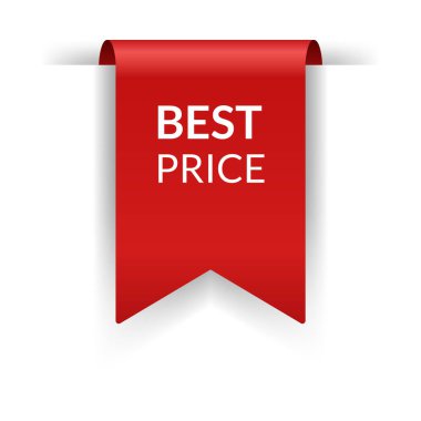 Köşe ya da kurdele ikonu. Kırmızı afiş, fiyat etiketi. Promosyon kartı, özel teklif etiketi. İndirim ve fiyat teklifi konsepti. Vektör etiketi şablonu.